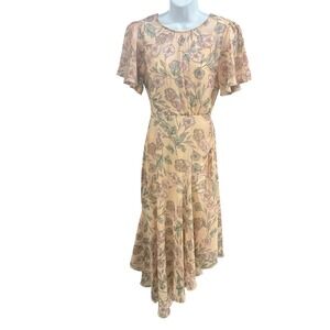 ASTR the‎ Label Floral Midi Dress Flutter Sleeve Asymmetric Hem XS